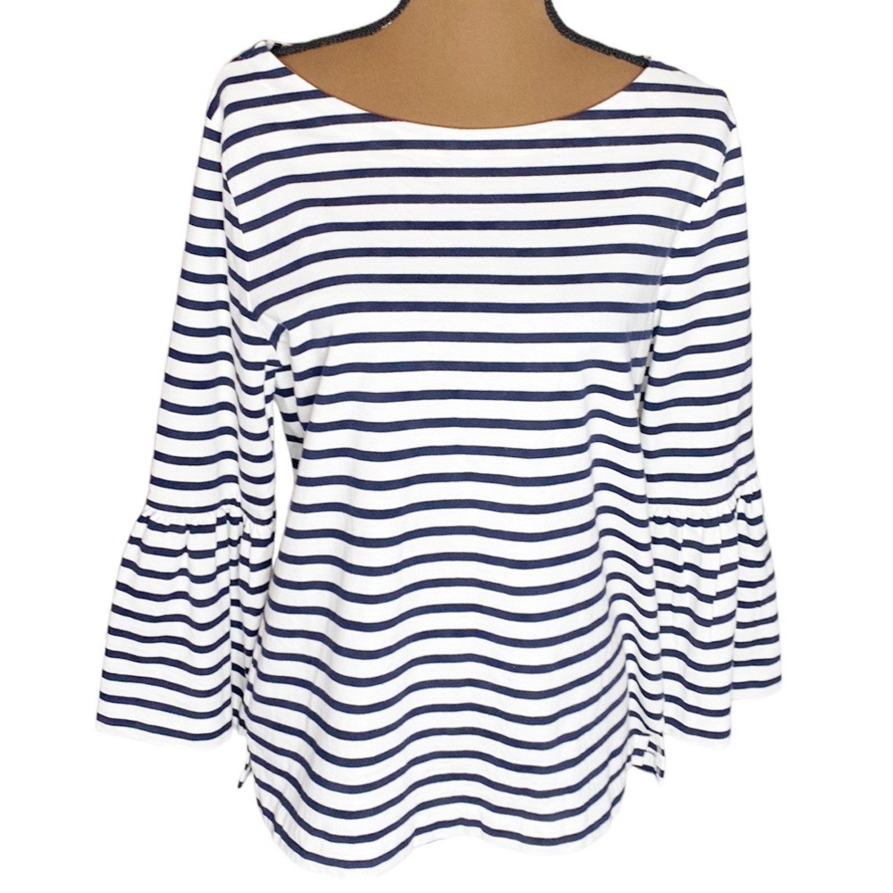 J Crew Factory striped 3/4 flutter sleeve top size M